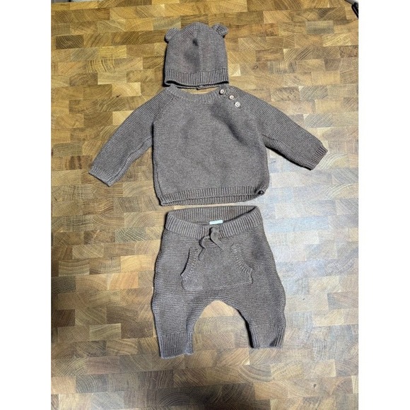 Just One You Made by Carter's Baby‎ Bear Ear Knit Sweater Pants Hat Set NB Brown - Picture 3 of 7